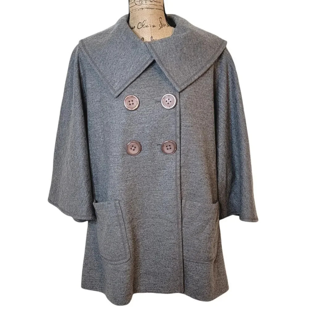 ELLEN TRACY Women's Oversized Wool Peacoat Jacket Size Medium Heather Gray - Picture 1 of 14